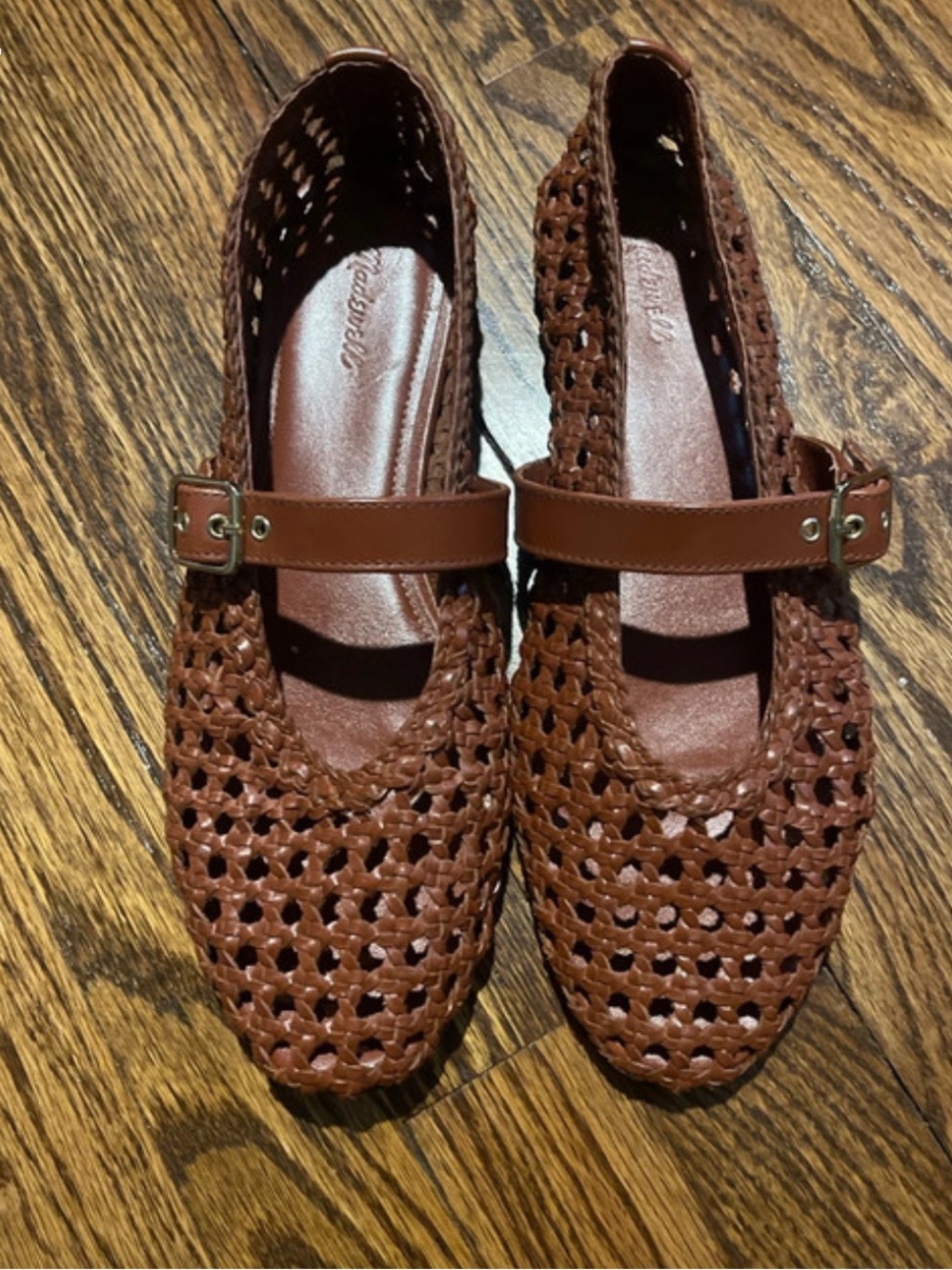 Madewell Woven Mary Jane Flats in Chestnut Brown